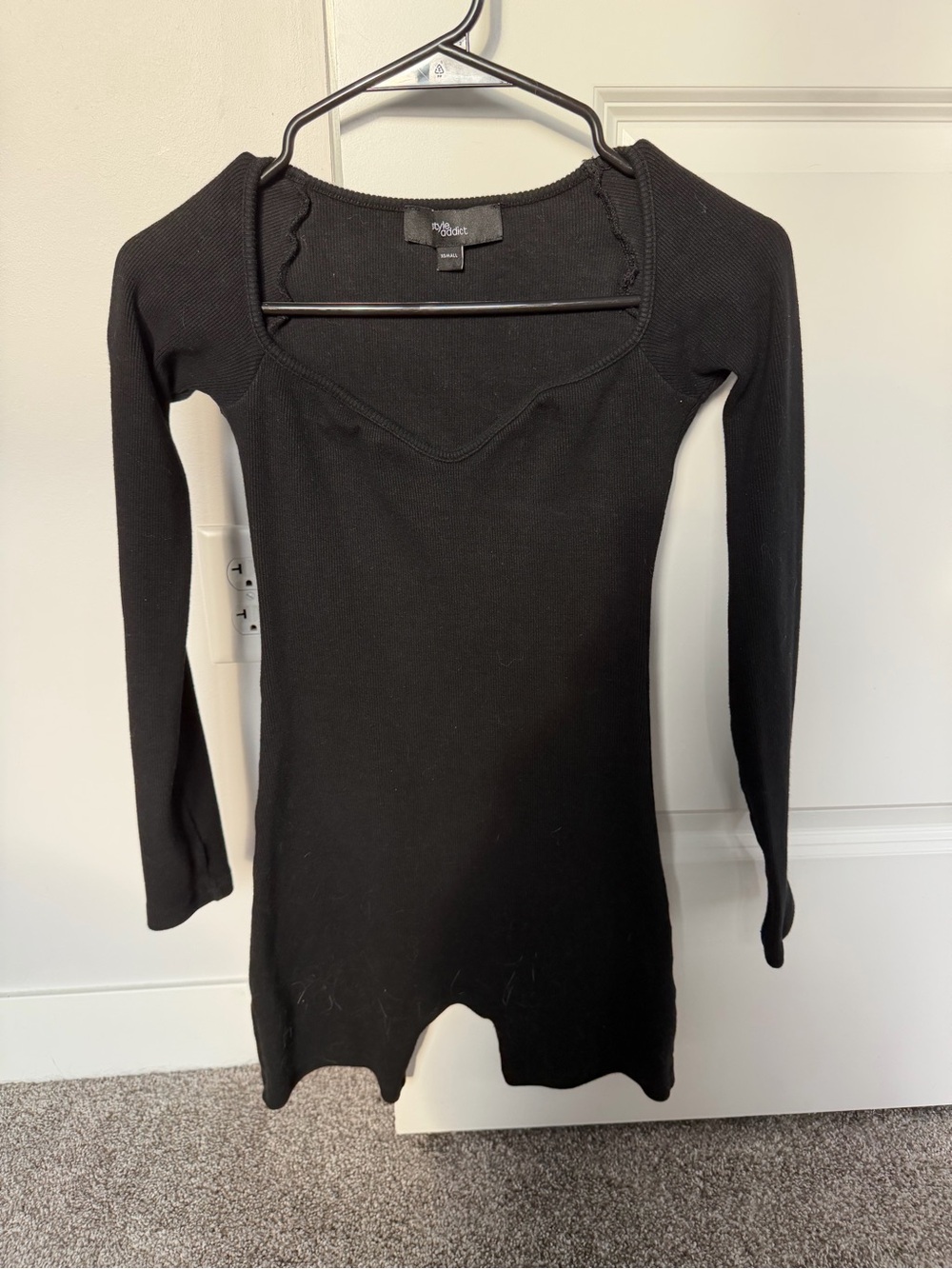 Bershka Black Ribbed Long-Sleeve Scoop Neck Top